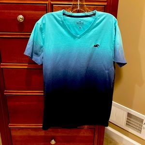 Hollister Must-Have Collection V-neck tee shirt, size mens small, teal blue/navy